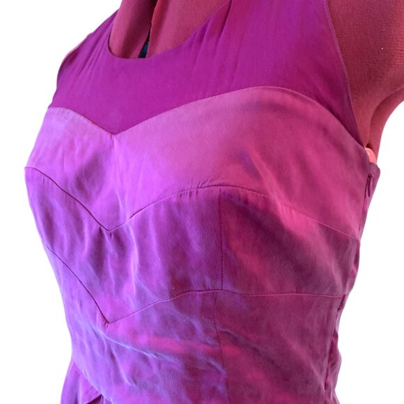 MAISON - Short Pink silk Dress - Illusion Neckline - Plegged type skirt - Large - Picture 2 of 8